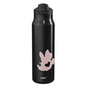 zak! Black Stainless Water Bottle with Pink Minnie Mouse Graphic